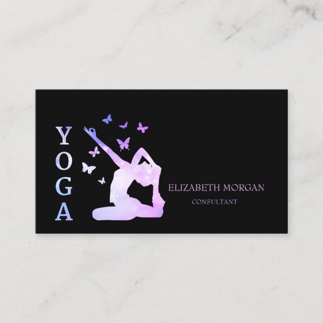 Modern Professional Women Silhouette Yoga Business Card (Front)