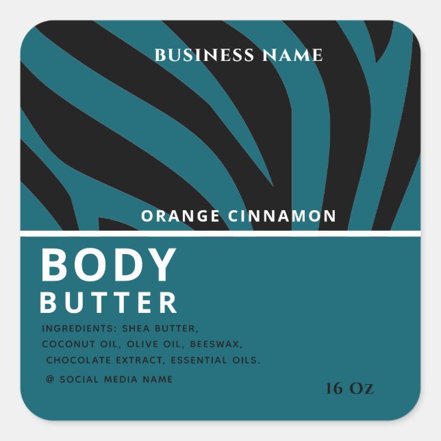 Modern professional zebra print body butter label (Front)