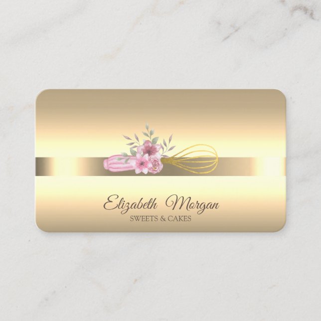 Modern Proffesional Gold Whisk Flowers  Business Card (Front)