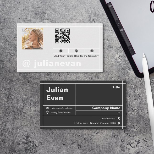 Modern Profile Photo Black & White QR Code Business Card (Modern Profile Photo Black & White QR Code Business Card)