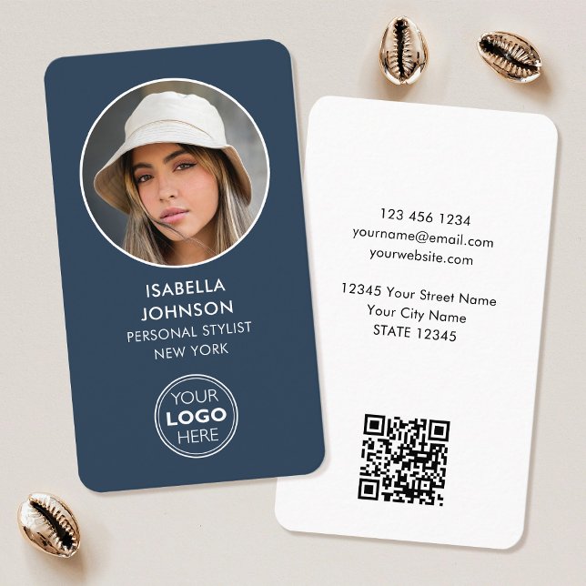 Modern Profile Photo Logo QR Code Slate Blue Business Card (Creator Uploaded)