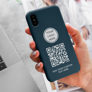 Modern Promotional Business Logo qr Code Navy Blue Case-Mate iPhone Case