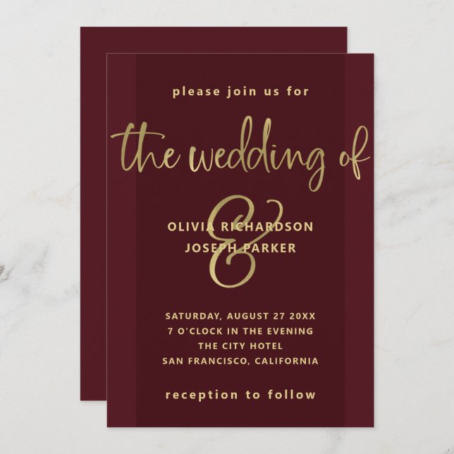 Modern Proposal | Burgundy and Gold Wedding Invitation (Front/Back)