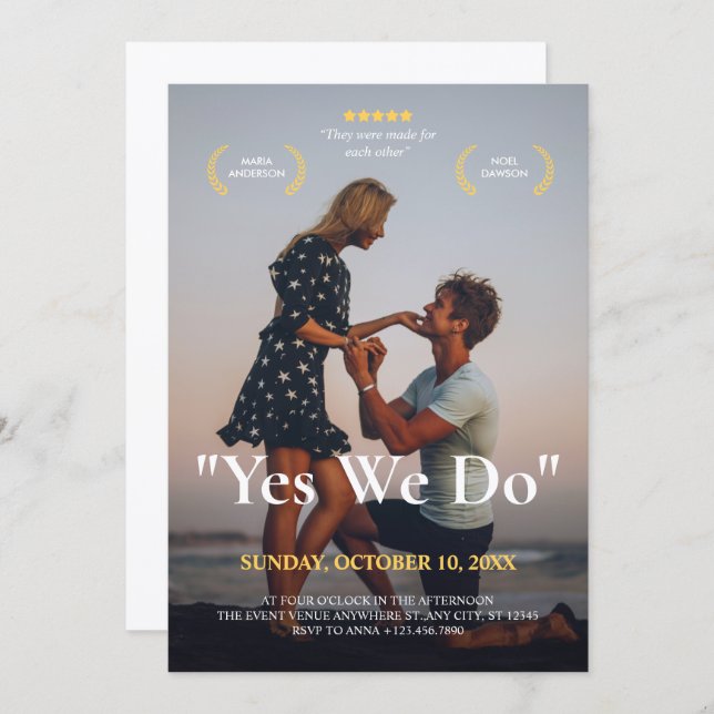 Modern proposal photo wedding movie theme  invitation (Front/Back)