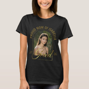 Modern Proud Mum of Grad Black Gold Custom Photo T-Shirt