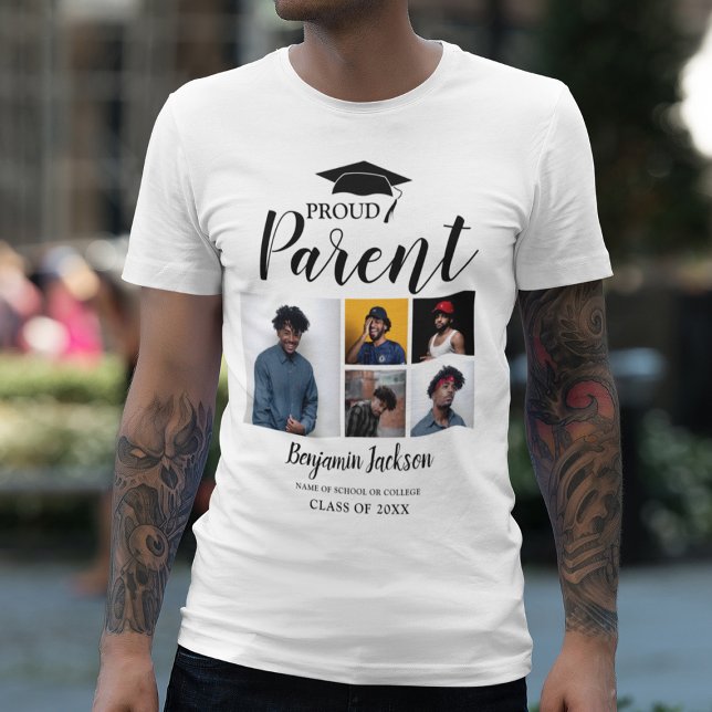 Modern Proud Parent | 6 Photo Graduation T-Shirt (Creator Uploaded)