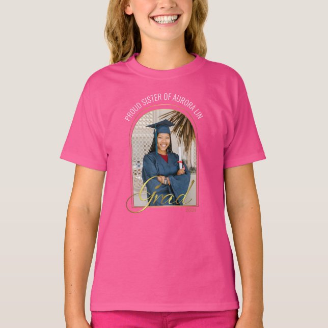 Modern Proud Sister of the Grad Custom Photo Boho  T-Shirt (Front)