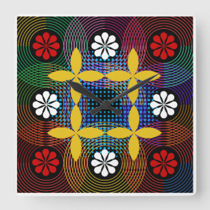 Modern Psychedelic Geometric Floral Mandala Wall C Square Wall Clock
