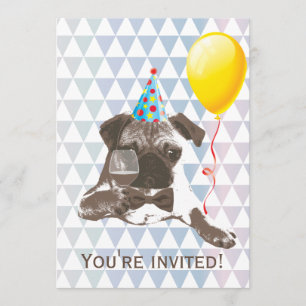 Modern Pug & Wine Birthday Party Invitations