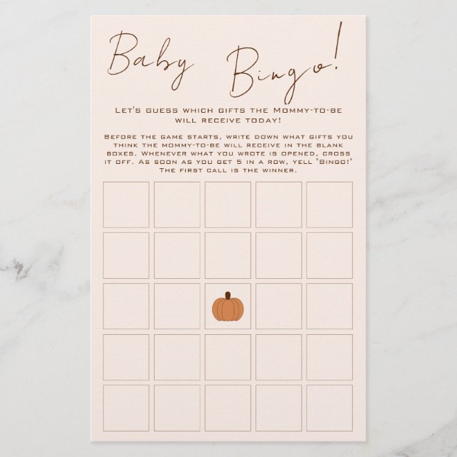 Modern Pumpkin Baby Bingo Game Flyer (Front)