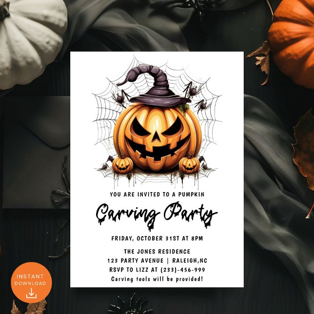 Modern Pumpkin Carving Adult Halloween Party Invitation (Creator Uploaded)
