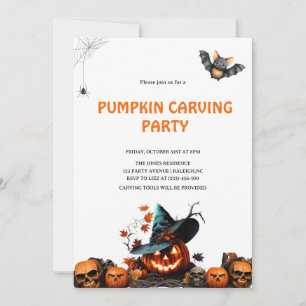 Modern Pumpkin Carving Halloween Party Invitation