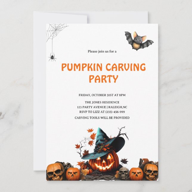 Modern Pumpkin Carving Halloween Party  Invitation (Front)