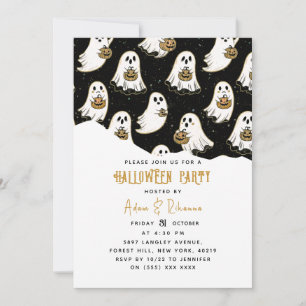 Modern Pumpkin & Ghost Halloween Invitation