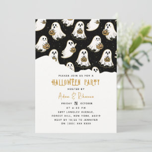 Modern Pumpkin & Ghost Halloween Invitation