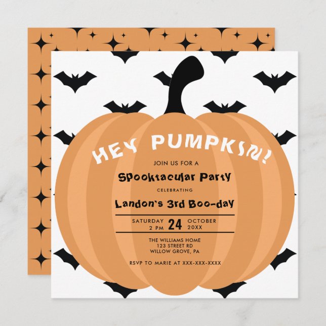 Modern Pumpkin Halloween Any Year Birthday Invitation (Front/Back)