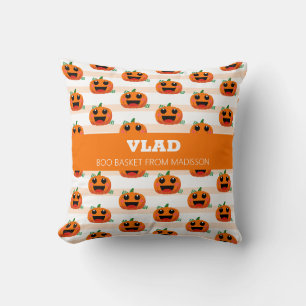 Modern Pumpkin Halloween Boo Basket Cushion