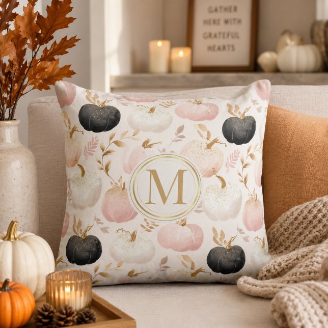 Modern Pumpkin Monogram – Personalised Initial Cushion (Creator Uploaded)