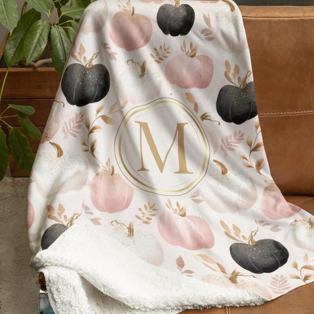 Modern Pumpkin Monogram – Personalised Initial Sherpa Blanket (Creator Uploaded)