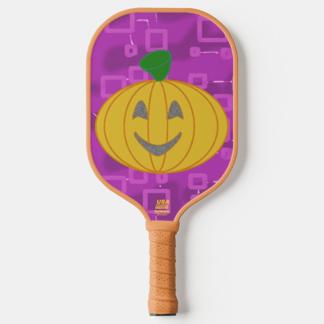 Modern Pumpkin on Purple Geometric  Pickleball Paddle (Front)