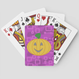 Modern Pumpkin on Purple Geometric Playing Cards
