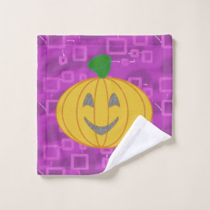 Modern Pumpkin on Purple Geometric Wash Cloth