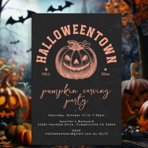Modern Pumpkin Orange Black Halloween Party  Postcard