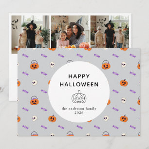 Modern Pumpkin Pail Candy Pattern Photo Halloween Holiday Card