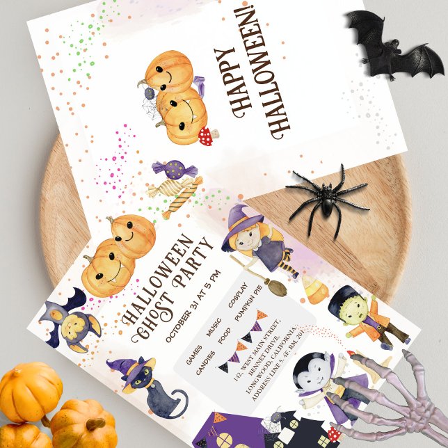 Modern Pumpkin Purple Orange Cute Kids Halloween Invitation (Creator Uploaded)
