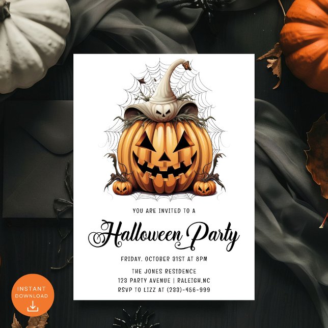 Modern Pumpkin Spiders Adult Halloween Party Invitation (Creator Uploaded)