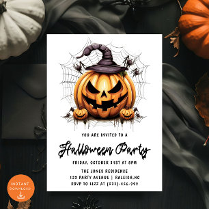 Modern Pumpkin Spiders Adult Halloween Party Invitation