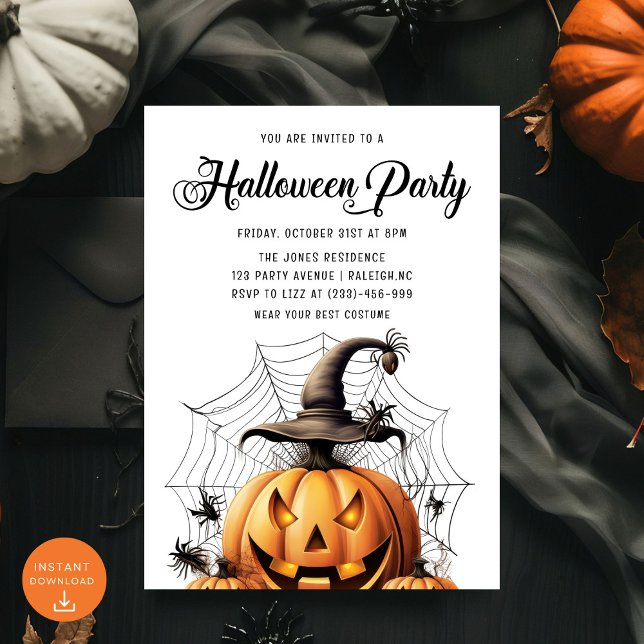 Modern Pumpkin Spiders Adult Halloween Party Invitation (Creator Uploaded)