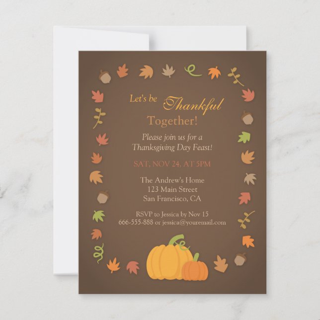 Modern Pumpkin Thanksgiving Party Invitations (Front)