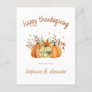 Modern Pumpkins Autumn Happy Thanksgiving  Holiday Postcard
