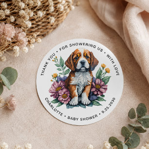 Modern Puppy Dog Terracotta Baby Shower Classic Round Sticker