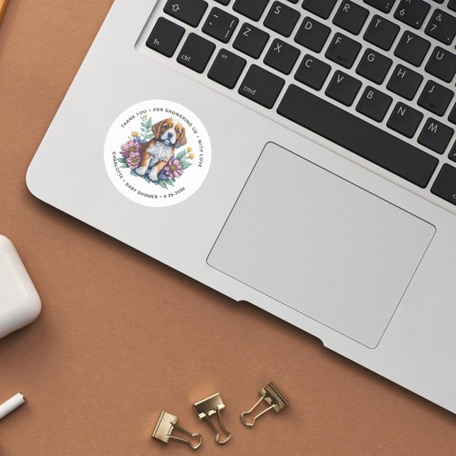 Modern Puppy Dog Terracotta Baby Shower Classic Round Sticker (Creator Uploaded)