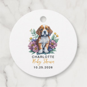 Modern Puppy Dog Terracotta Baby Shower Favour Tags