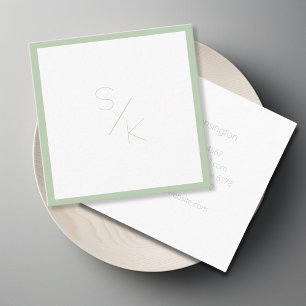 Modern Pur Green White Monogram Business Card