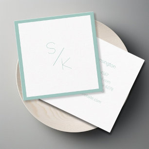 Modern Pur Mint White Monogram Business Card