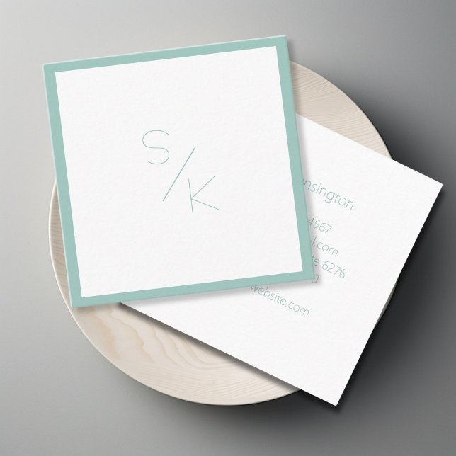 Modern Pur Mint White Monogram Business Card (Modern Pur Mint White Monogram Business Card)