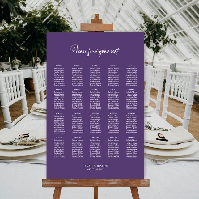 Modern Purple 20 Table Wedding Seating Chart (Creator Uploaded)