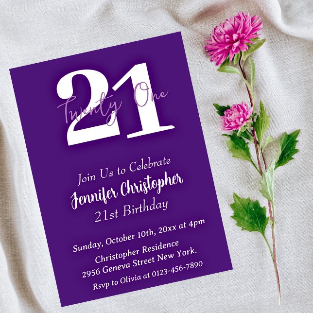 Modern Purple 21st birthday invitations (Creator Uploaded)