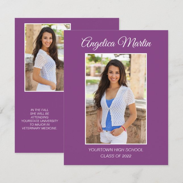 Modern Purple 2 Side Graduation 3 Photo Class 2022 (Front/Back)