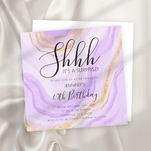 Modern Purple 40th Birthday Watercolor Glitter Invitation
