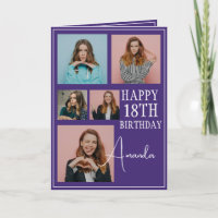 Modern Purple 5 Photo Collage 18th Birthday
