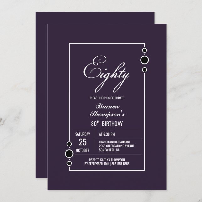 Modern Purple 80th Birthday Party Invitation (Front/Back)