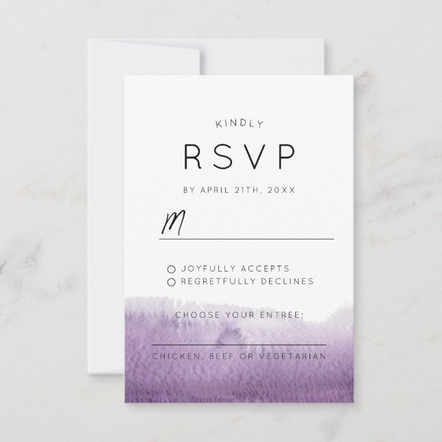 Modern Purple Abstract Watercolor Wedding Stylish RSVP Card (Front)