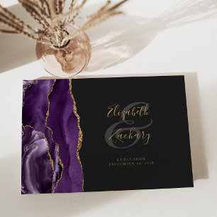 Modern Purple Agate Gold Script Dark Guest Book
