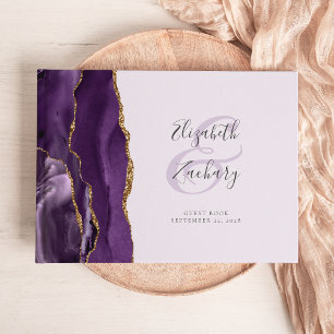 Modern Purple Agate Gold Script Lavender Guest Book