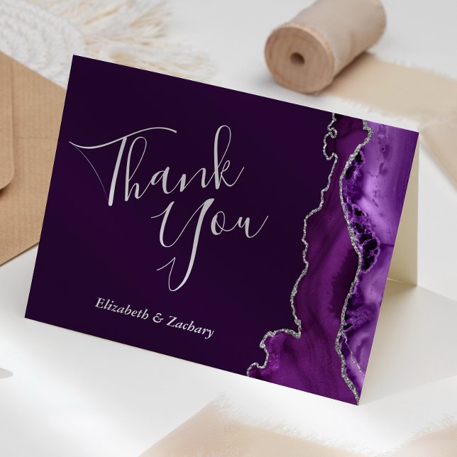 Modern Purple Agate Silver Plum Wedding Thank You Card (Creator Uploaded)